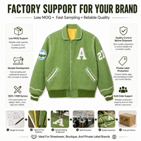 Veste de baseball verte personnalisée avec broderie chenille, veste bomber streetwear, veste universitaire pour homme