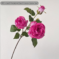 Fleur artificielle en EVA à 3 têtes, toucher réel, rose pêche, avec bourgeon, pour la décoration intérieure (vente en gros)