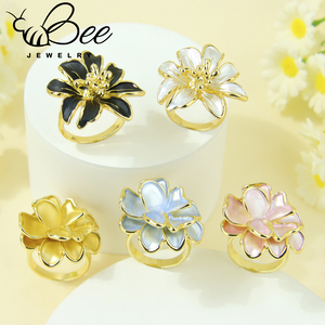 Italian Luxury Geometric Flower <b>Statement</b> <b>Rings</b> 14k Gold Color European Exquisite Baroque Wedding <b>Ring</b> For Girls - Product Image 1