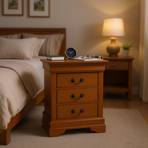 Comodino in Quercia con 3 Cassetti, Design Tradizionale, Arredamento per Camera da Letto - Product Image 2