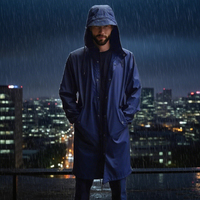 Manteau long de pluie pour homme, parka, fermeture éclair, respirant, imperméable, en PU de haute qualité