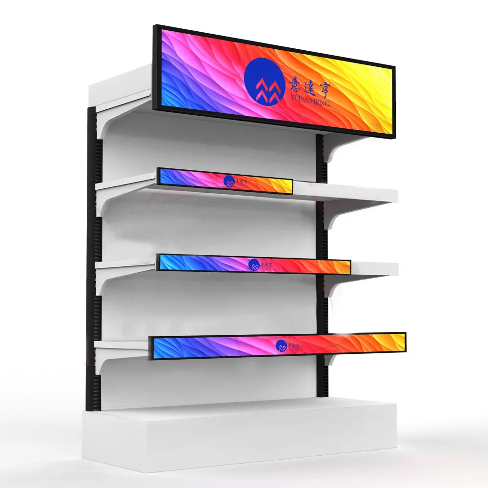 Custom Size 4K Ultra Wide Shelf Screen Stretch Bar LCD Display Supermarket Indoor Advertising Media Player Strip Elevator SDK