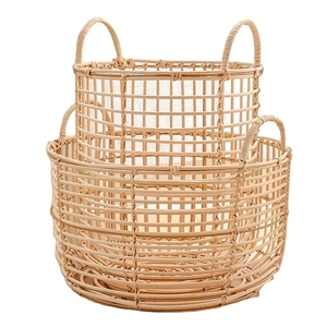 Cesta redonda de mimbre de ratán para la ropa sucia, cesta de almacenamiento de ropa sucia tejida de gran capacidad - Product Image 1