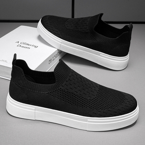 Slide-On Solid Men's Summer Breathable Thin <b>Black</b> Synthetic <b>Sock</b> Shoes for Mesh Canvas Sneakers - Product Image 2