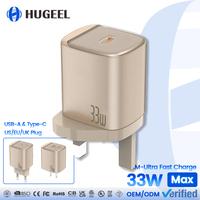 Chargeur USB C HUGEEL 33W, mini adaptateur de voyage avec charge rapide Xiaomi Turbo PD pour les téléphones et tablettes VIVO OPPO, kit de chargeurs