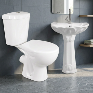 Inodoro de cerámica moderno español de dos piezas con salida al suelo (S o P) blanco para baño - Product Image 3