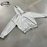 Sweat à capuche zippé pour homme, noir, 430 g/m², en molleton, style streetwear de créateur, personnalisé, délavé, respirant, effet vieilli, délavé à l'acide, vintage, pour l'automne