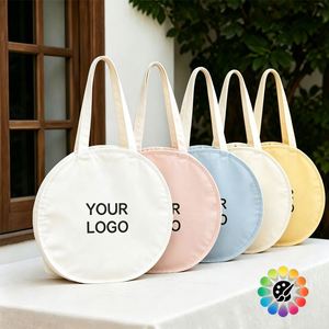 Custom Printed Logo Canvas Gift Cloth Round <b>Bags</b> Reusable Shopping Cotton Tote for Wedding Party - Product Image 4