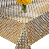 Nappe de table en PVC doré à motif floral de luxe, 137 cm, imperméable et anti-taches, couleur et logo personnalisables pour usage domestique