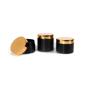 Barattoli per scrub corpo all'ingrosso 1OZ 2OZ 3OZ 4OZ 5OZ 8OZ contenitore per Scrub corpo barattoli cosmetici in plastica nera con coperchio dorato per il corpo s