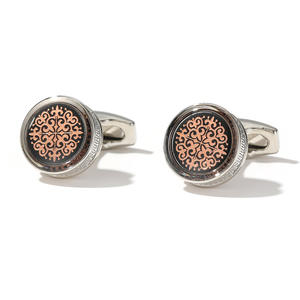 Mancuernillas de Lujo con Diseño de Flor y Logotipo Personalizado, Mancuernillas Negras con Botones Personalizados para Hombre - Product Image 4