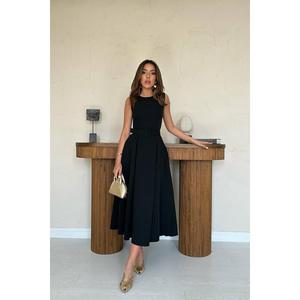 Vestido de Noche de Satén al por Mayor, Estilo A-Line, con Cuello Halter, Mangas Acampanadas, Cintura Imperio, Largo hasta el Suelo, Disponible en Talla XS para Fiestas - Product Image 5