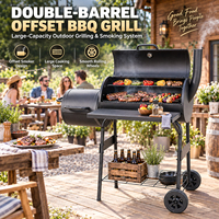 Barbecue portable en acier inoxydable à double étage avec fumoir et rôtissoire, chariot à charbon de bois à double compartiment de cuisson pour fêtes