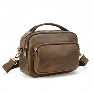 Sac messager de luxe en cuir véritable, léger, petit, avec fermeture éclair, poche durable, usage quotidien, toutes saisons, vintage, bandoulière - Product Image 1