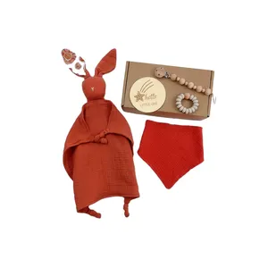 Custom Pasgeboren Baby Cadeau Set Katoen Bunny Deken Bib Promotie Geschenkdoos Voor Baby Shower