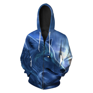 Usine Personnalisé Polyester <span class=keywords><strong>3d</strong></span> Grand <span class=keywords><strong>Loup</strong></span> Impression Hoodies Pull Avec Fermeture À Glissière - Product Image 1