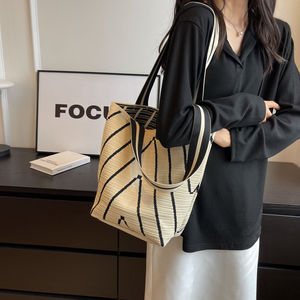 Women's Wavy <b>Knitted</b> Shoulder <b>Bag</b> Shopping Large Capacity Commuting Bucket <b>Bag</b> - Product Image 1