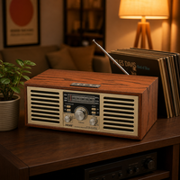Radio de bureau rétro en bois certifiée CE avec logo personnalisé OEM ODM, moule privé, lecteur MP3 3 bandes FM AM SW, Bluetooth, USB, TF, rechargeable 18650