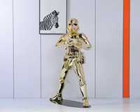 Statue de robot en fibre de verre de taille réelle personnalisée, C-3PO Storm Trooper, sculpture en résine dorée chromée, décoration de table à la mode pour la maison