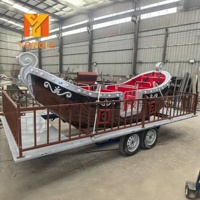Manège mobile pour enfants en métal et fibre de verre, bateau balançoire, thème mini-navire pirate, pour intérieur/extérieur, avec remorque