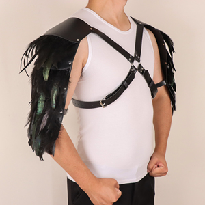 Costume da Cavaliere Medievale Gotico con Piume per Halloween, <span class=keywords><strong>Accessori</strong></span> Regolabili in Pelle PU per Cosplay da Guerriero Vichingo - Product Image 5