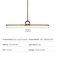 Lustre en laiton moderne et minimaliste pour bureau et salle à manger, avec LED intégrée et acrylique, vente en gros d'usine transfrontalière Beau Loop