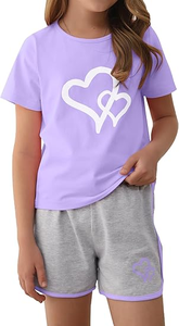 Mới đến giản dị trẻ mới biết đi cô gái 'giải trí thể thao chạy bộ thiết Trọng lượng nhẹ ngắn tay T-Shirt và eo đàn hồi quần short - Product Image 2