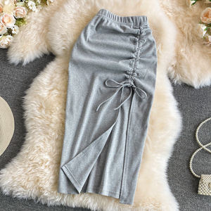 Versión Coreana <span class=keywords><strong>de</strong></span> Verano <span class=keywords><strong>de</strong></span> la nueva <span class=keywords><strong>falda</strong></span> delgada Retro <span class=keywords><strong>de</strong></span> cintura alta para mujer, cintura elástica con cordón, <span class=keywords><strong>falda</strong></span> delgada con abertura en la cadera - Product Image 3