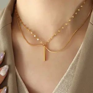 Bjg0470n 18K Goud Roestvrij Staal Ketting Geometrische Lange Hanger Laag Ketting Sieraden Voor Vrouwen Groothandel