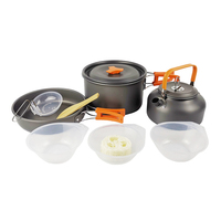 Batterie de cuisine en aluminium durable pour 2 à 3 personnes Casseroles de camping compactes avec bouilloire pour les pique-niques de randonnée en plein air
