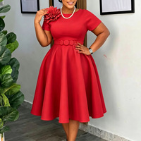 Robe mi-longue élégante et chic de couleur unie avec embellissements floraux, taille S-3XL, vêtements africains, nouvelle collection été, ourlet évasé, grandes tailles