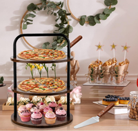 Support à pizza à 3 niveaux en bois avec 3 plateaux de service, présentoir à pizza pour fête