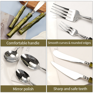 304 thép không gỉ Acrylic Pearlescent tre màu xanh lá cây Phong Cách Xử Lý thiết lập dao kéo dao nĩa Muỗng Bạc cho đám cưới - Product Image 6