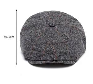 หมวกเบเร่ต์ขนสัตว์ลายก้างปลาสำหรับผู้ชาย ฤดูใบไม้ร่วง/ฤดูหนาว ผ้ากำมะหยี่ อุ่นสบาย สไตล์ลำลอง หมวกทรงนิวส์บอย สกรีนโลโก้ตามสั่ง - Product Image 3