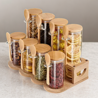 Pot en verre borosilicate avec couvercle en bambou et cuillère – Récipients transparents pour le stockage alimentaire (thé, biscuits, farine, riz) – Idéal pour le garde-manger