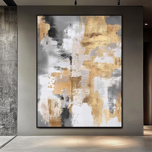 <span class=keywords><strong>Peinture</strong></span> murale moderne dorée abstraite <span class=keywords><strong>sur</strong></span> <span class=keywords><strong>toile</strong></span> de <span class=keywords><strong>lin</strong></span> 440 g/m², peinte à la main, décorative pour la maison, <span class=keywords><strong>peinture</strong></span> à l'huile de qualité supérieure, gris blanc, acrylique - Product Image 1