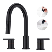 Robinet de lavabo de salle de bain noir mat à 3 trous avec douchette extractible, certifié CUPC, haute qualité, prix de gros abordable, nouvelle arrivée