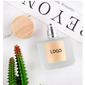 High End Round Frosted Clear Custom Perfume Bottle 30ml 50ml 100ml Empty Luxury Perfume Bottle With Wooden Cap