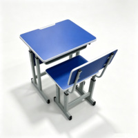 Ensemble de bureau et chaise d'école réglables avec siège bleu, table d'étude à cadre gris avec boîte de rangement, mobilier de classe pour enfants