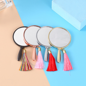 Custom Laser Logo Portable Gold Handheld Makeup Mirror Personalized Round Metal Cosmetic Mirror With Handle