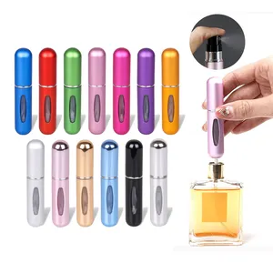 Garrafa giratória vazia reutilizável para perfume, garrafa de alumínio para viagem, 5ml, mini-reutilizável, recarregável, para perfume, atomizador de perfume