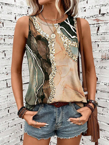 T-shirt d'été en polyester à coupe ample pour femmes <span class=keywords><strong>Gilet</strong></span> imprimé en gros personnalisé de haute qualité avec fleur à motif 3D de style vintage - Product Image 4