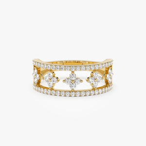 Anillo de Boda de Oro Sólido de 14K con Doble Hilera de Diamantes Pavé de 0.59 CT, Engaste de Garras, Joyería Fina Minimalista, Regalo para Ella, Fiesta - Product Image 3