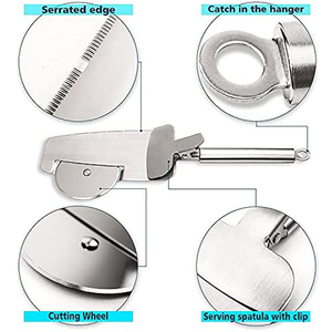 Cortador de pan multifunción de acero inoxidable 3 en 1, cortador de pastel, cáscara de pastel, rueda de <span class=keywords><strong>Pizza</strong></span>, pala, cuchillo, servidor de pasteles con Clip de cocina - Product Image 5