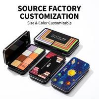 Kotak Kaleng Palet Eyeshadow Hitam Matte Custom 8 Warna, Tutup Engsel Logam, Cetak Penuh, OEM Pabrik Langsung