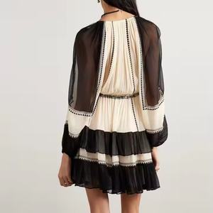 Nouvelles robes d'automne pour femmes, robes décontractées bohèmes modestes, robes en lin mi-longues à col en V avec broderie florale - Product Image 2