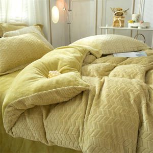 Comfortable <strong>Double</strong>-sided Velvet <strong>Fleece</strong> Plush Wheat Jacquard Four Pieces Bed <strong>Sheet</strong> and Duvet Cover Bedding Set for Winter Warm - Product Image 4