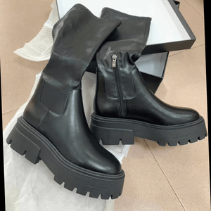 Thick Sole Botas De Mujer Luxury Style Waterproof Winter Fall Platform Flat Leather Black Knee High <b>Boots</b> for Women - Product Image 3