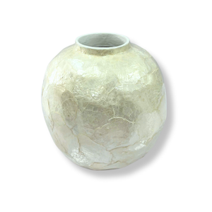 Jarrón de Mesa de Bambú Moderno, Ecológico y Hecho a Mano, con Incrustaciones de Concha de Capiz Natural, Cerámica Beige, Porcelana Decorativa para el Hogar - Product Image 3