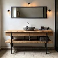 Meuble de salle de bain autoportant en bois massif, style nordique moderne, étanche et écologique, avec étagère de rangement rustique Wabi-Sabi
